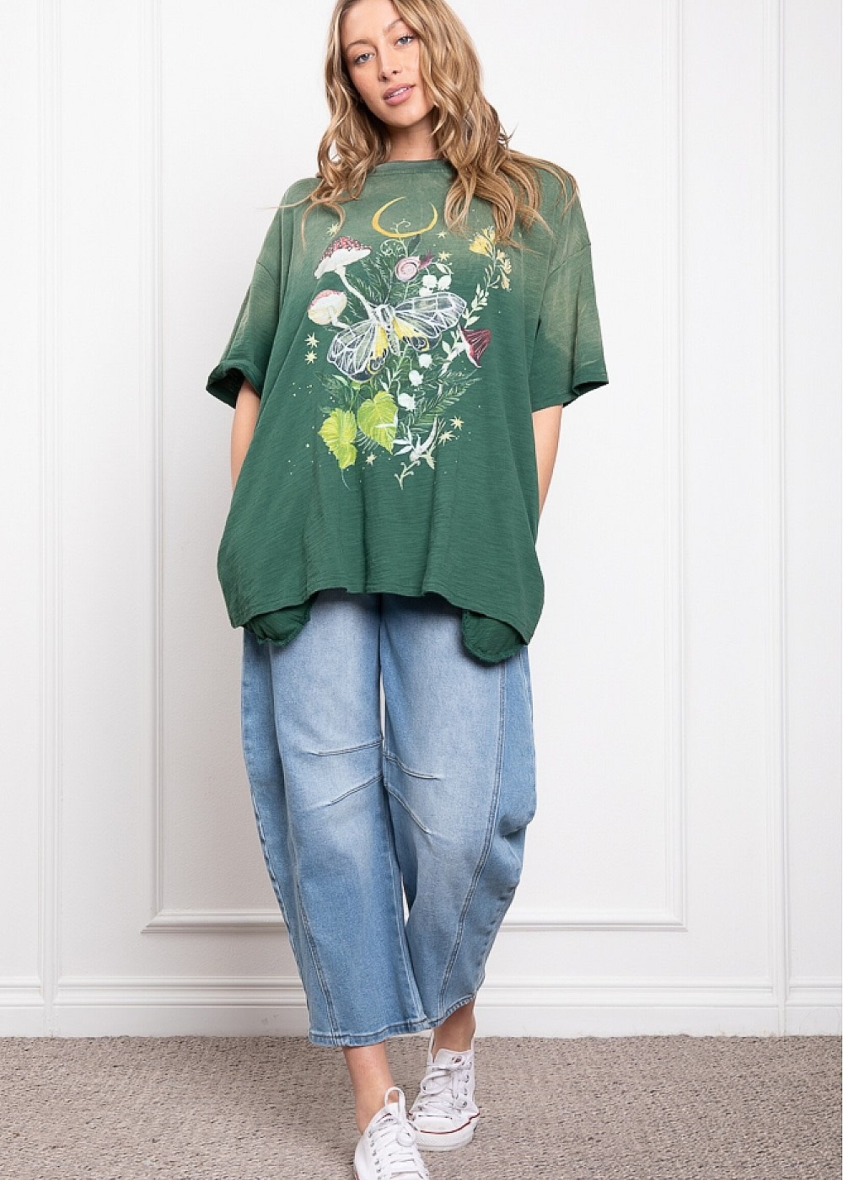 Blue Velvet Natural Print Mineral Wash Tshirt Dk Green