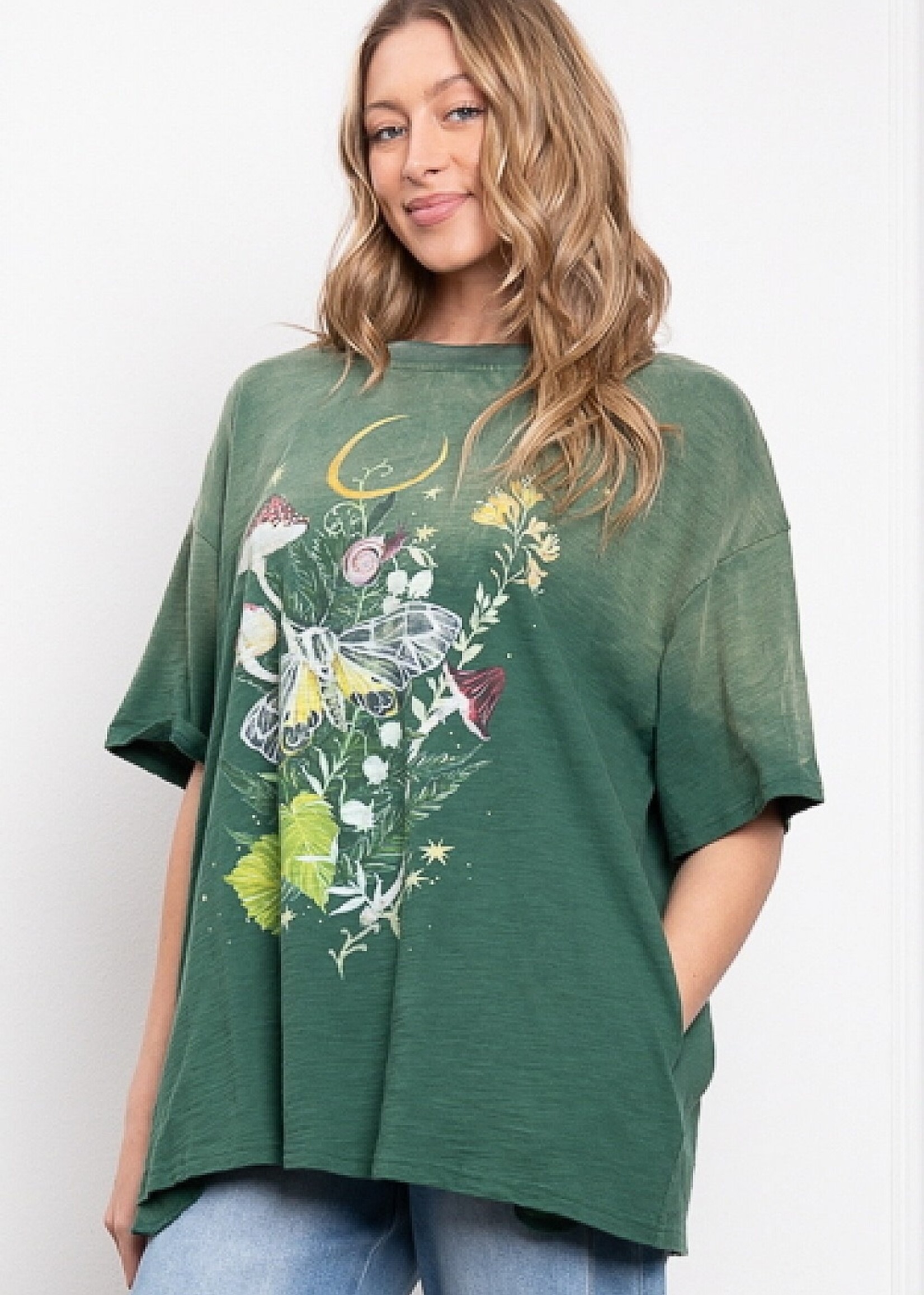 Blue Velvet Natural Print Mineral Wash Tshirt Dk Green