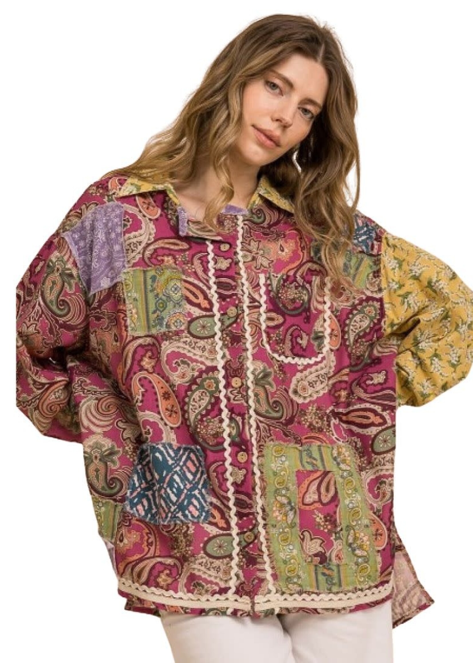 Blue Velvet Printed Patchwork Shirt Dusty Pink