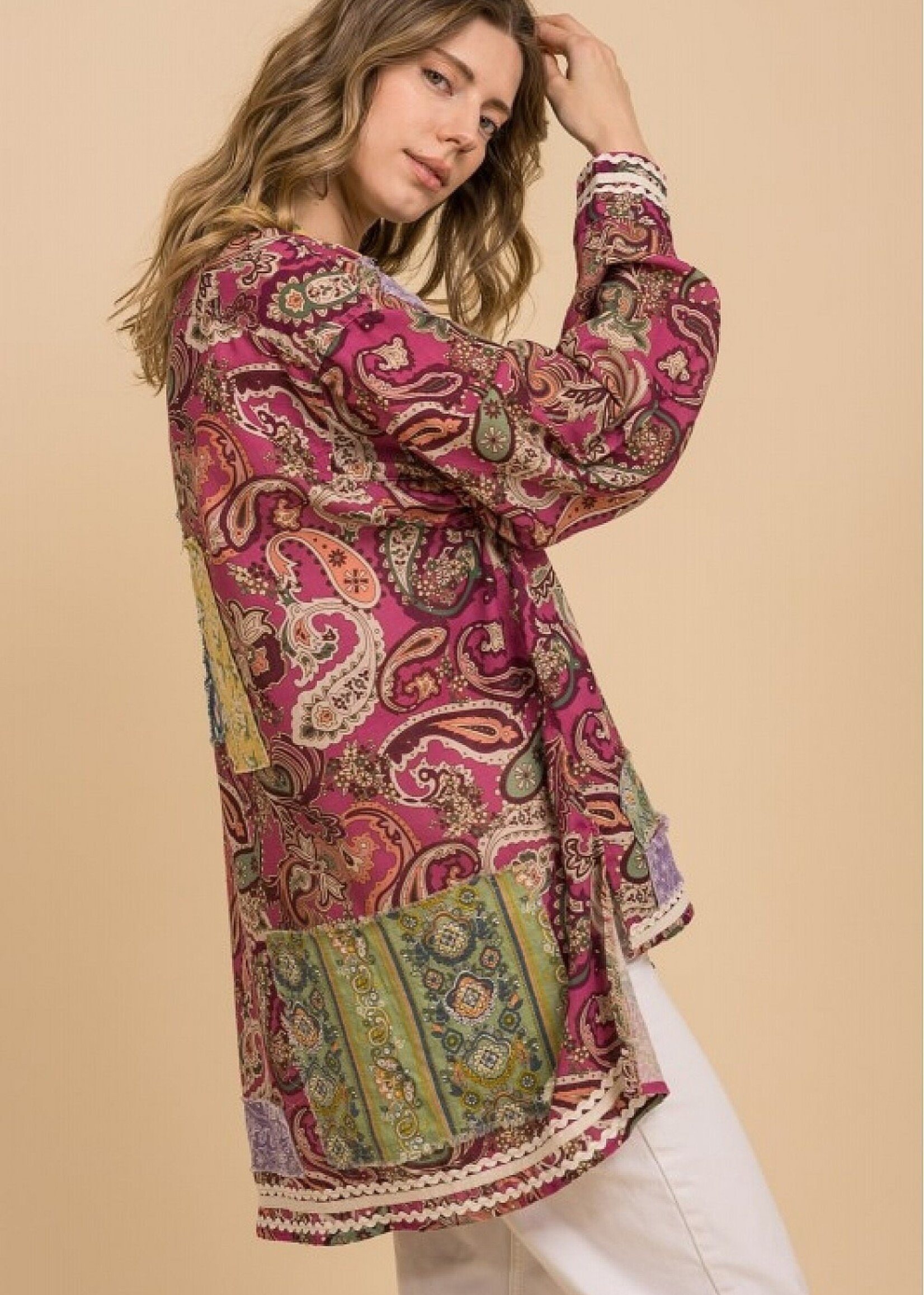 Blue Velvet Printed Patchwork Shirt Dusty Pink