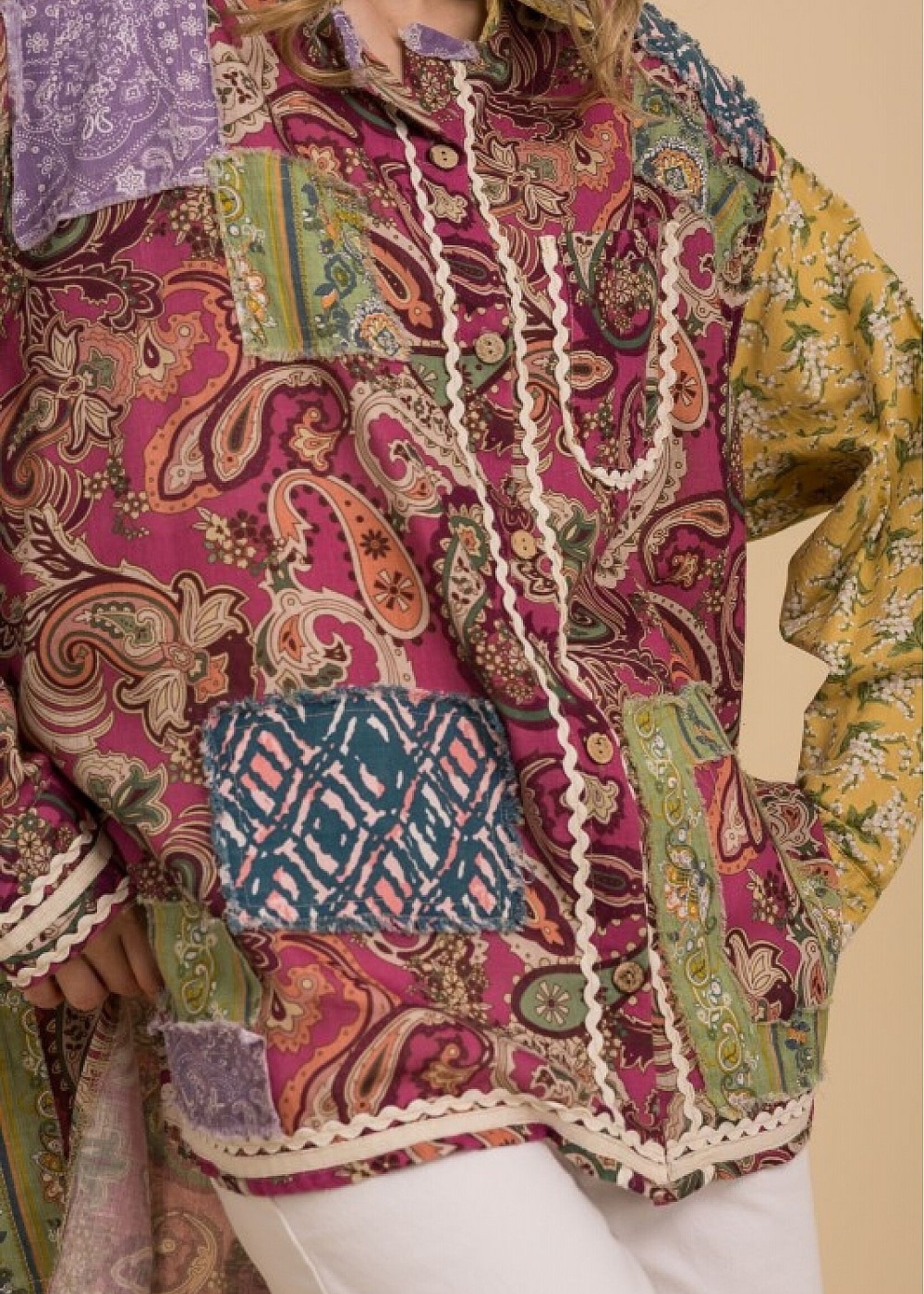 Blue Velvet Printed Patchwork Shirt Dusty Pink