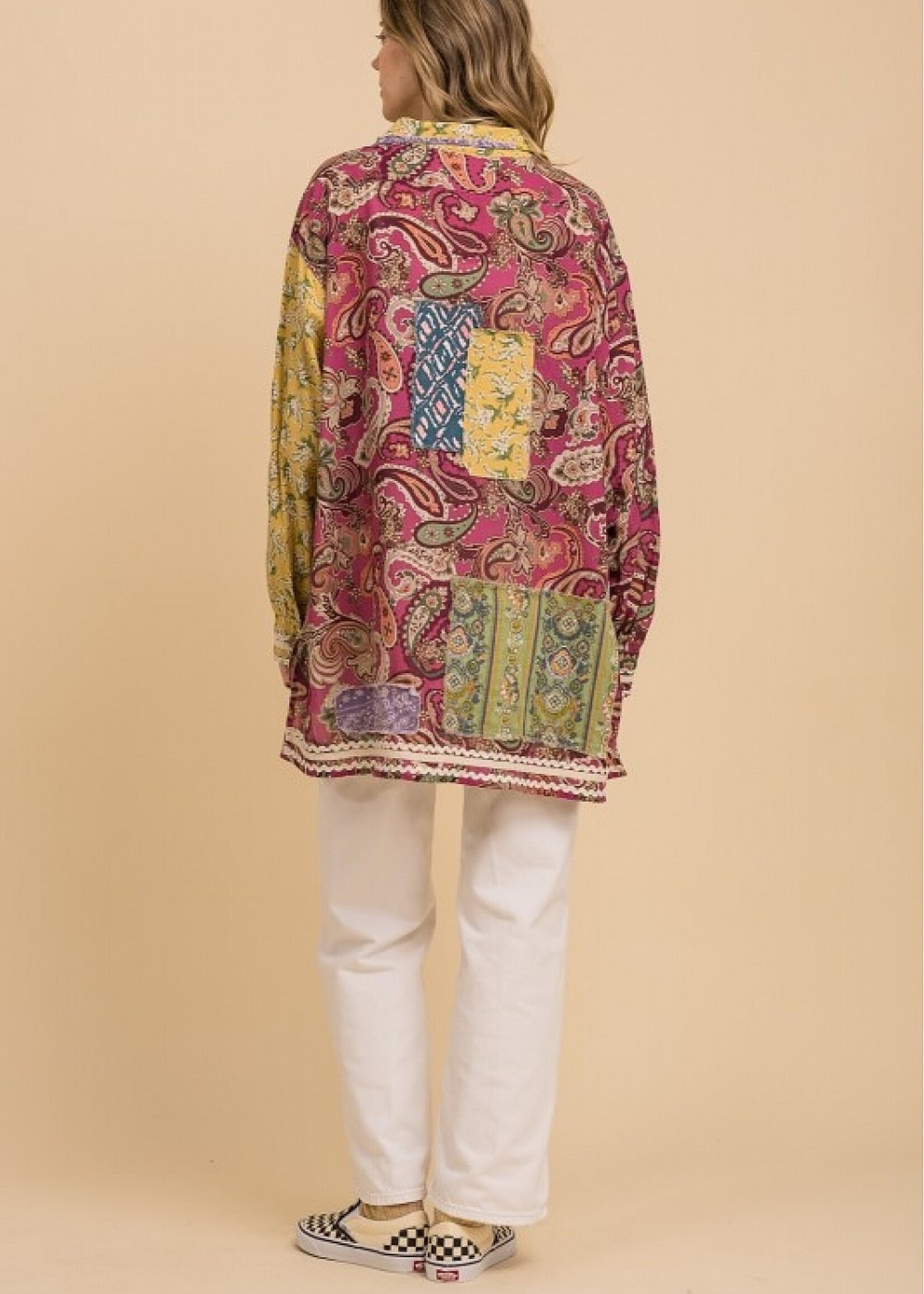 Blue Velvet Printed Patchwork Shirt Dusty Pink