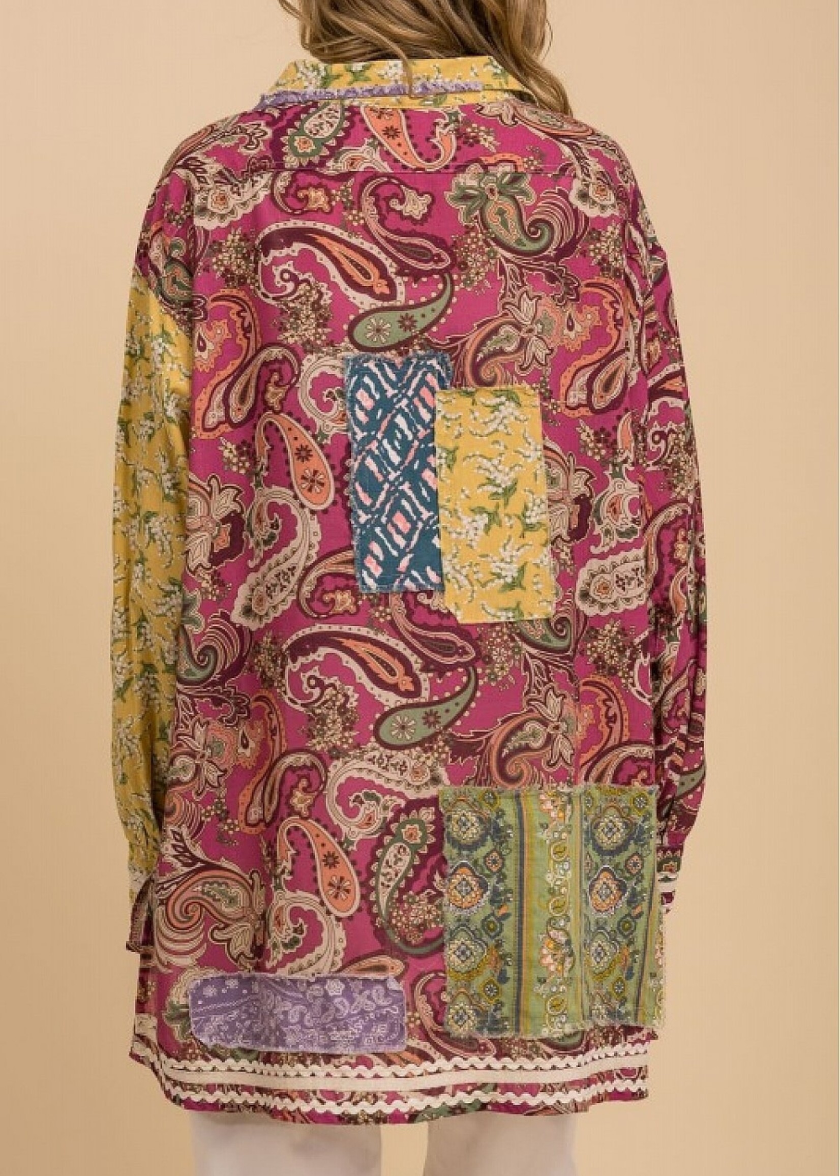 Blue Velvet Printed Patchwork Shirt Dusty Pink