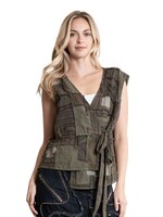 Blue Velvet Patchwork Unbalanced Vest Olive Combo