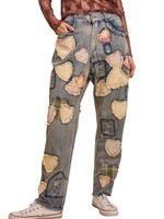 Blue Velvet Heart Patchwork Denim Pants