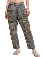 Blue Velvet Distressed Patchwork Denim Pants