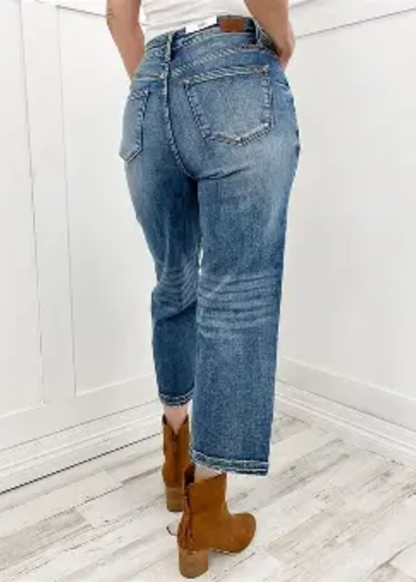 Mid Rise Wide Leg Crop Trouser Jean Vintage Wash
