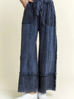 jHer Mineral Wash Wide Pants with Raw Hem Navy S