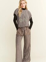 jHer Mineral Washed Leopard Animal Print Pocket Side Trim Pants M