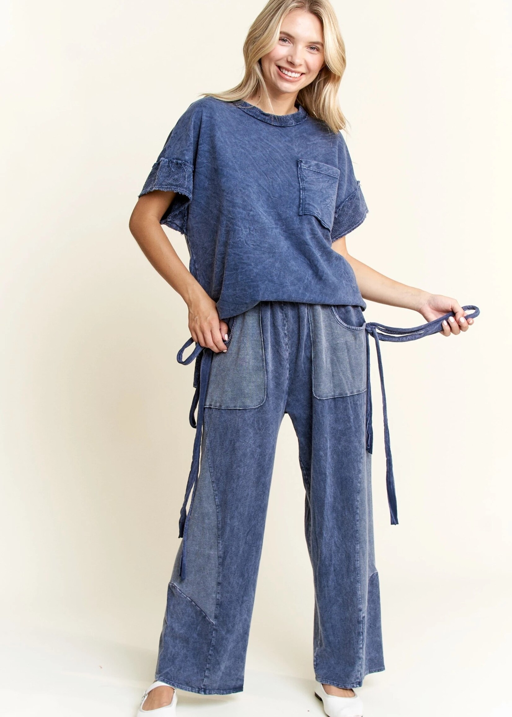 jHer Mineral Wash Cap Sleeve Pocket Top Navy S