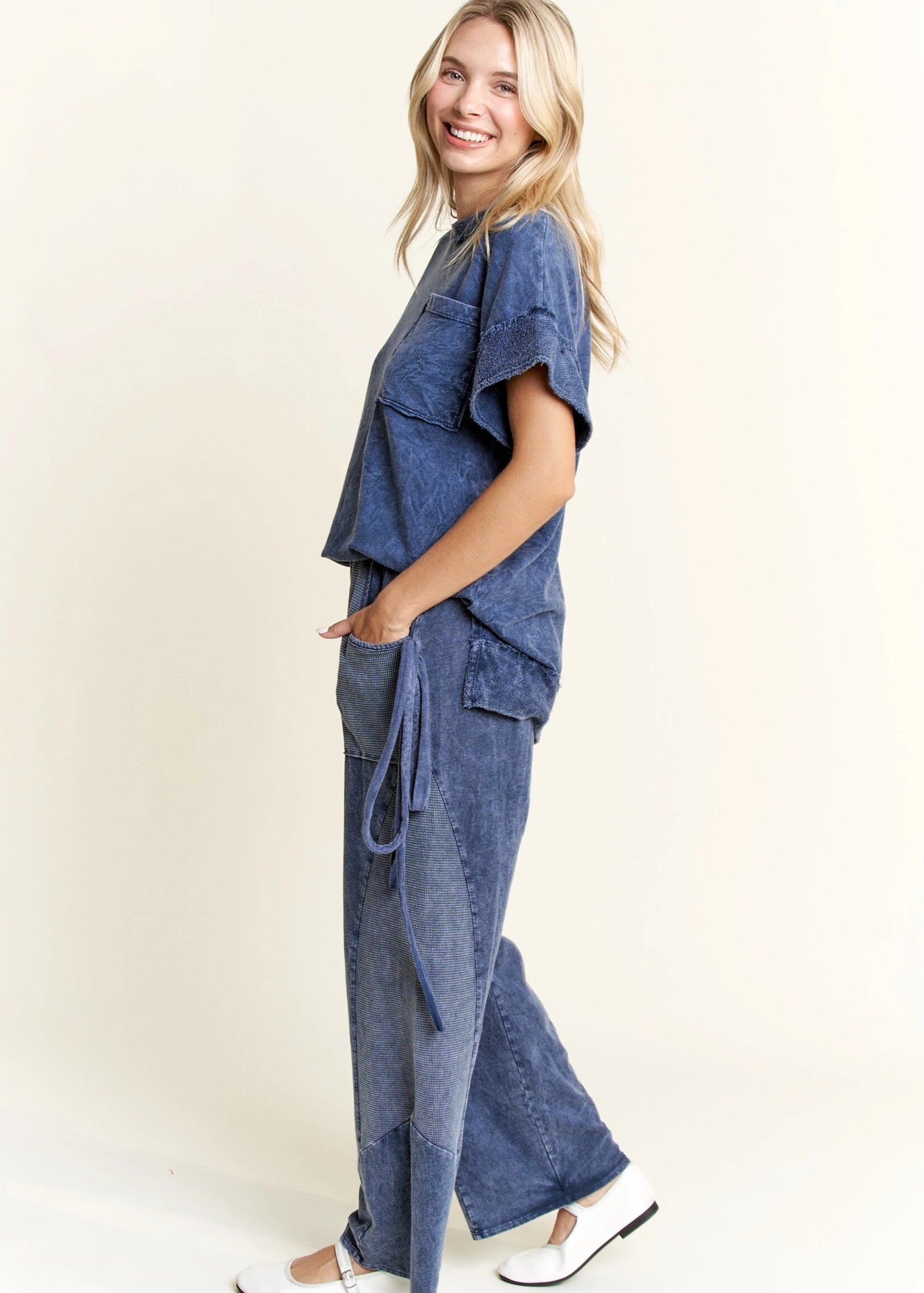 jHer Mineral Wash Cap Sleeve Pocket Top Navy L