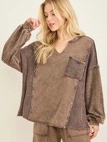 jHer Mineral Washed Waffle Splick Neck Blouse Top Ash Oak M jHer Mineral Washed Waffle Splick Neck Blouse Top Ash Oak M
