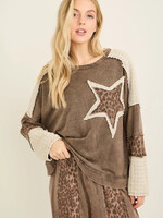 jHer Mineral Washed Leopard Cheetah Star Patched Top Natural