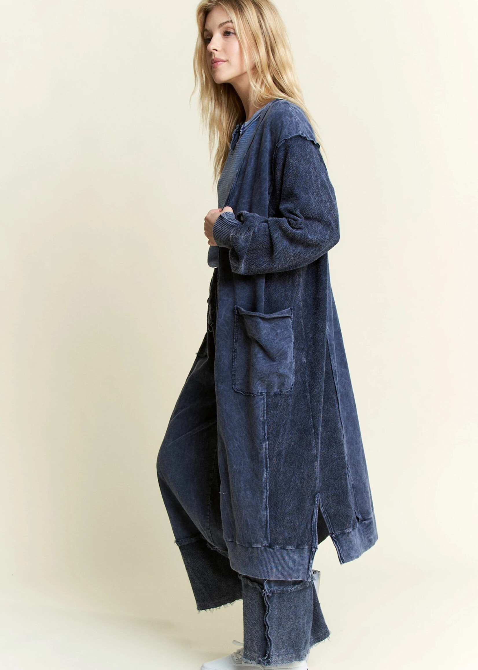 jHer Mineralwash Terry Oversized Cardigan Navy