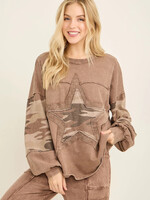 jHer Mineralwash Camo Star Terry Sweatshirt Top Natural