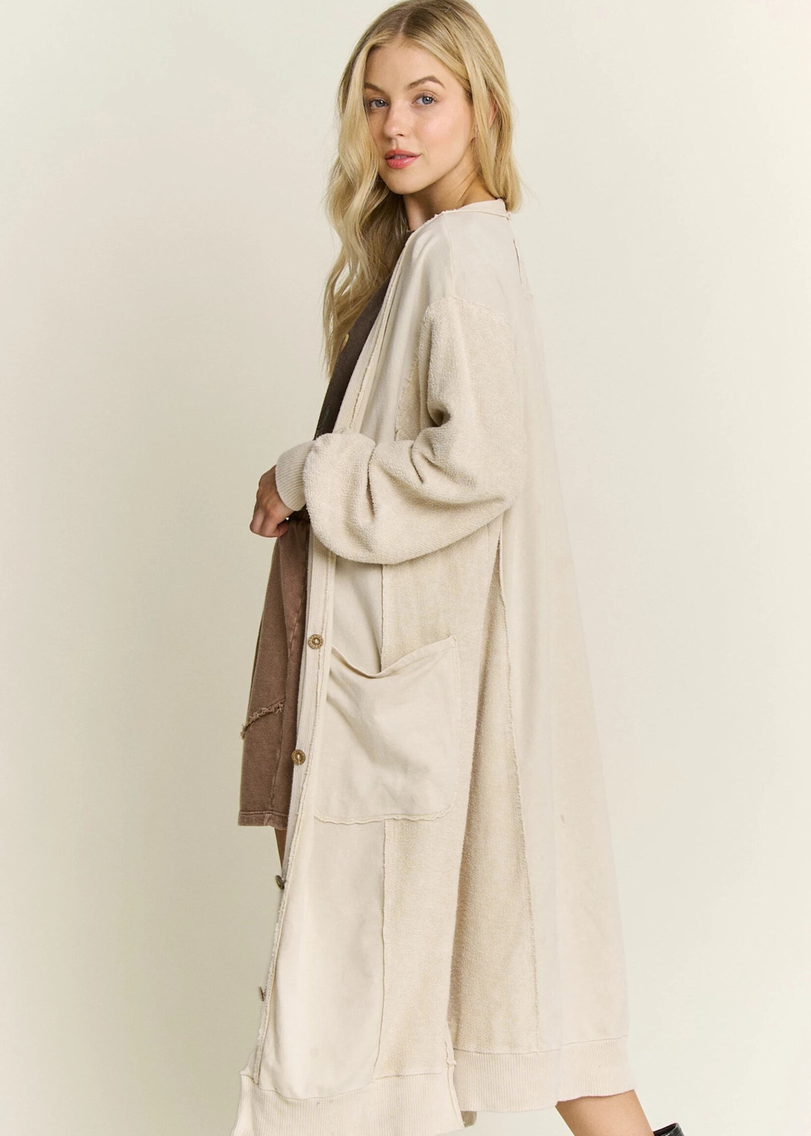 jHer Mineral Wash Oversized Cardigan Natural