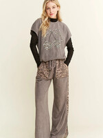 jHer Mineralwashed Leopard animal print Pocket Side Trim Pants Natural