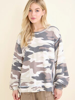 jHer Washed Camo Crewneck Sweatshirt Top Olive