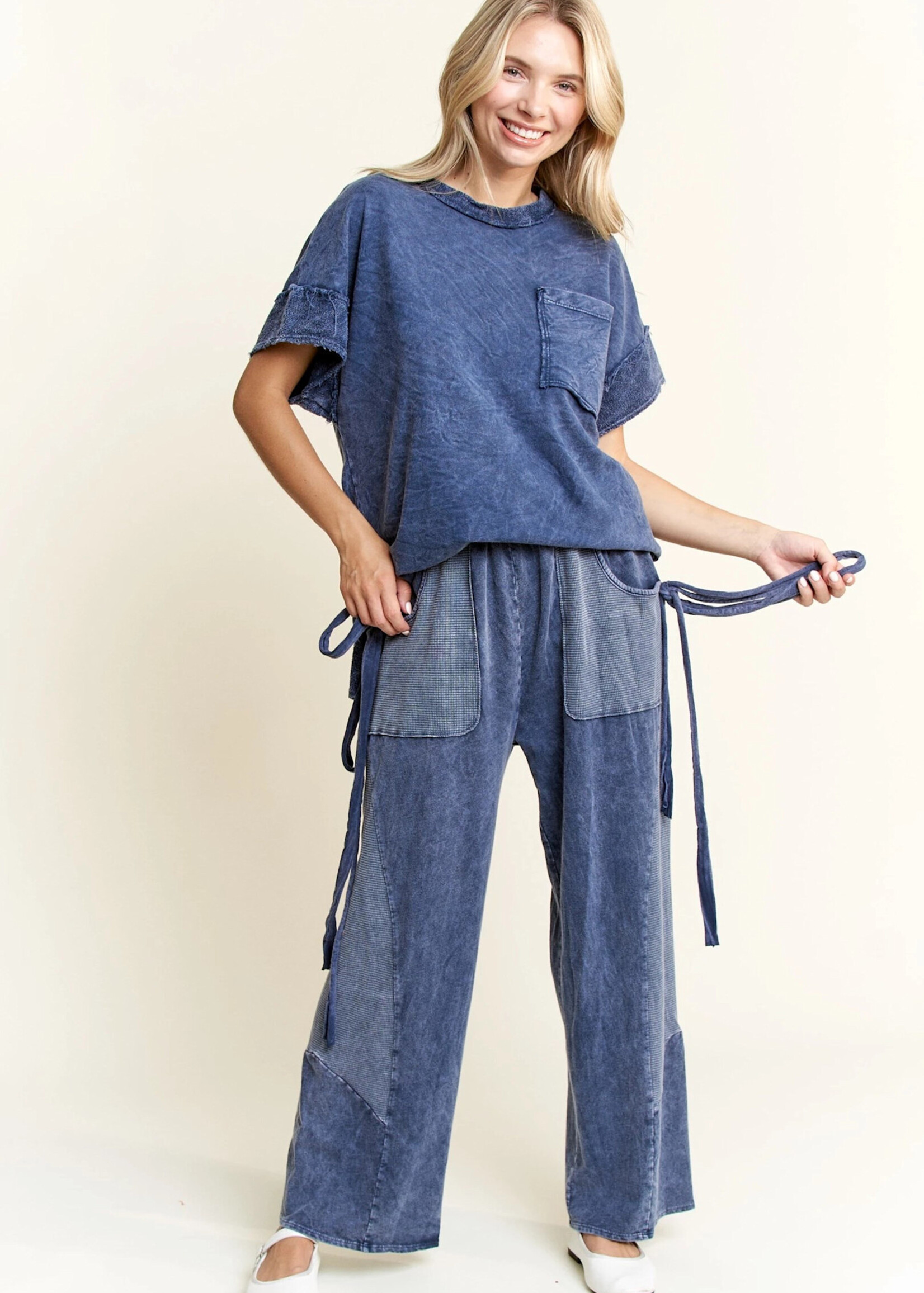 jHer Mineralwash Cap Sleeve Pocket Top Navy