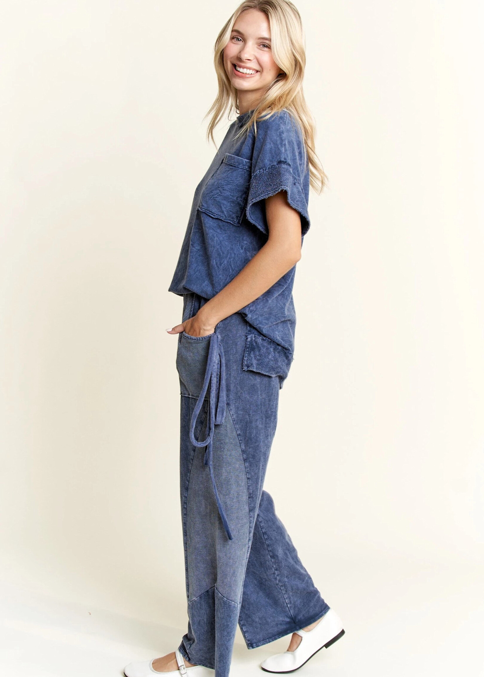 jHer Mineralwash Cap Sleeve Pocket Top Navy