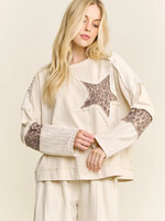jHer Mineral Washed Leopard Star Patch Top Natural