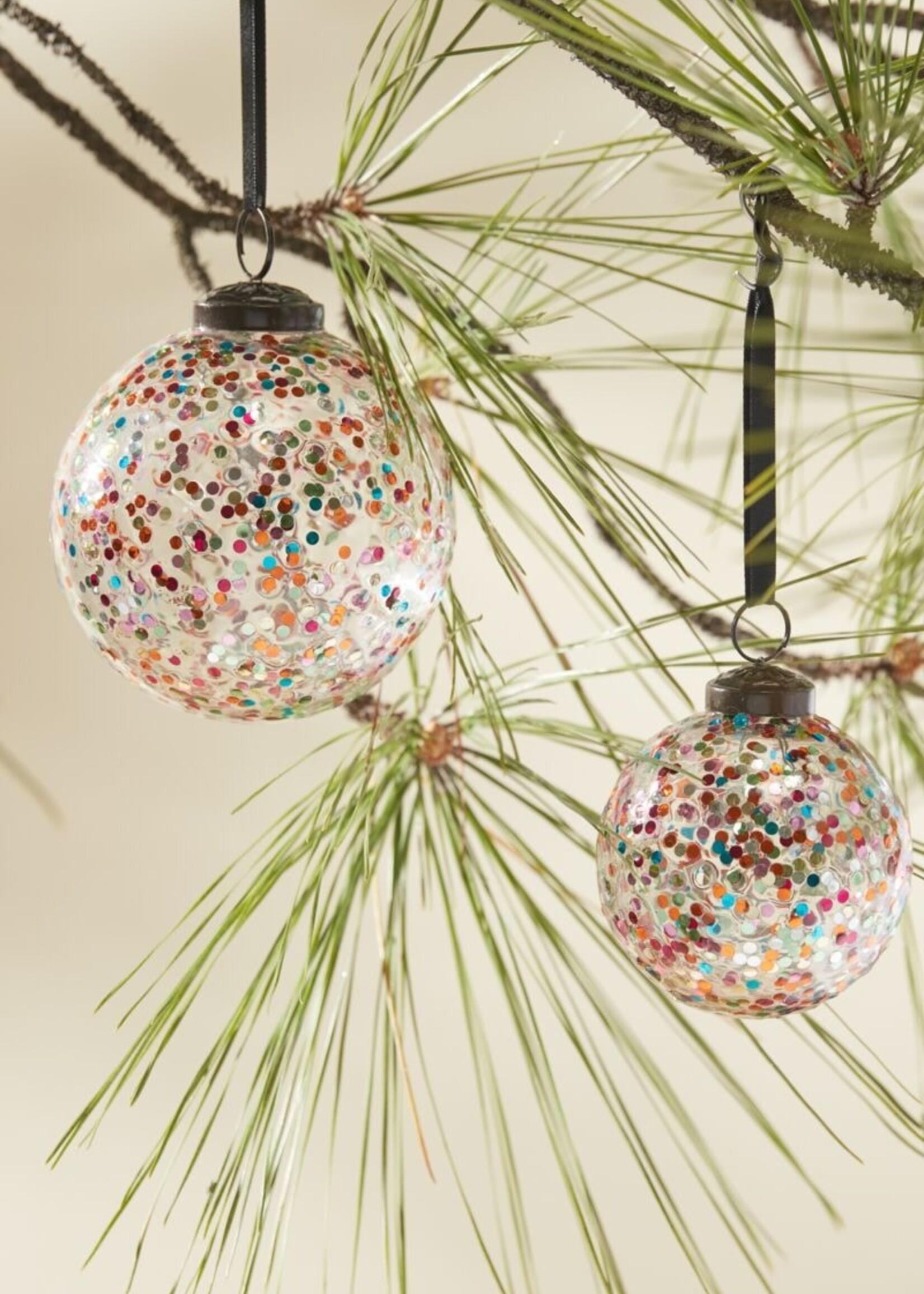 Rainbow Glitter Glass Ball Ornament 4"