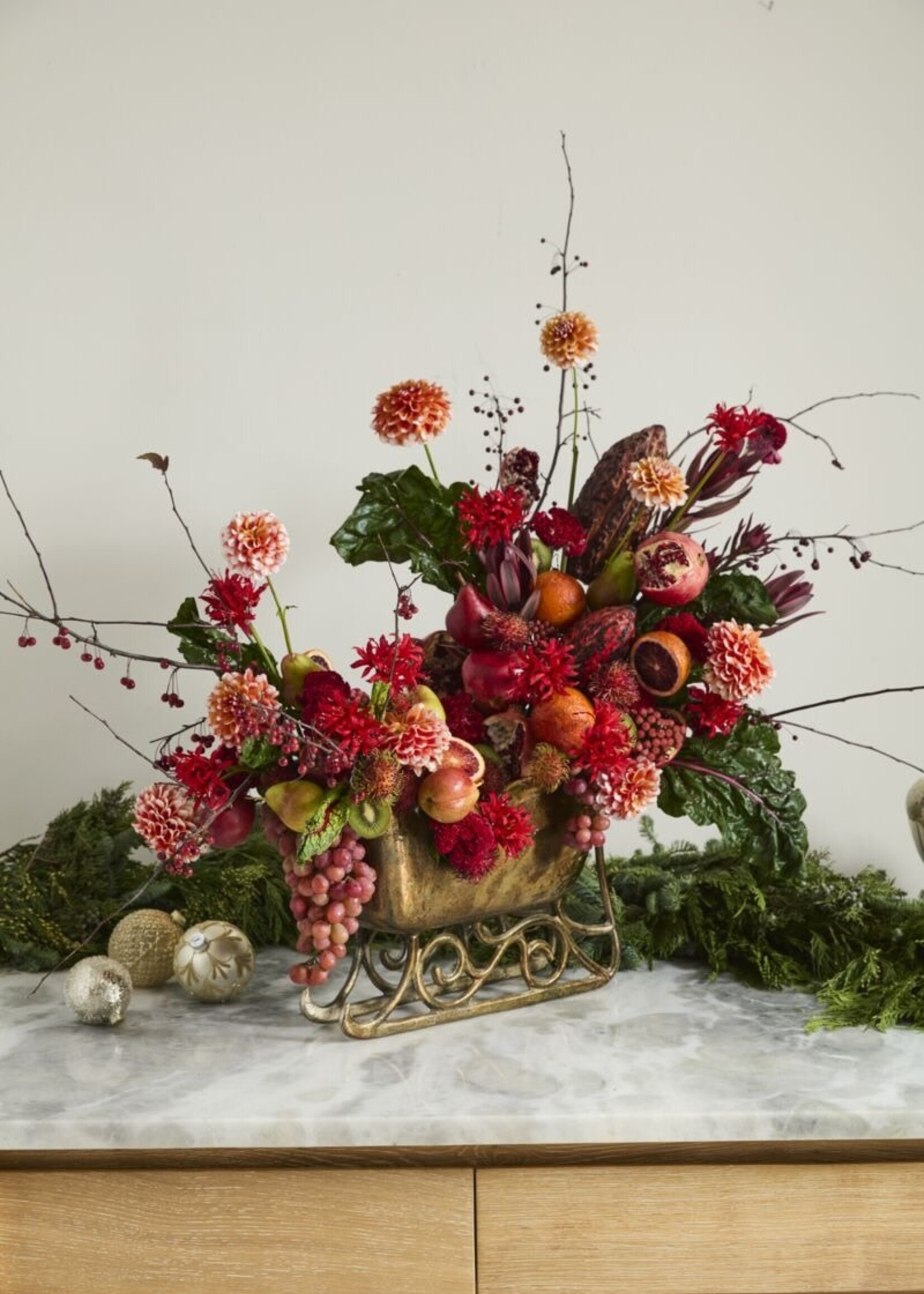 Vintage Gold Sleigh Centerpiece Planter