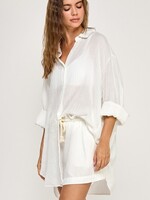 Cotton Linen Blend Button Up White Long Sleeve Top