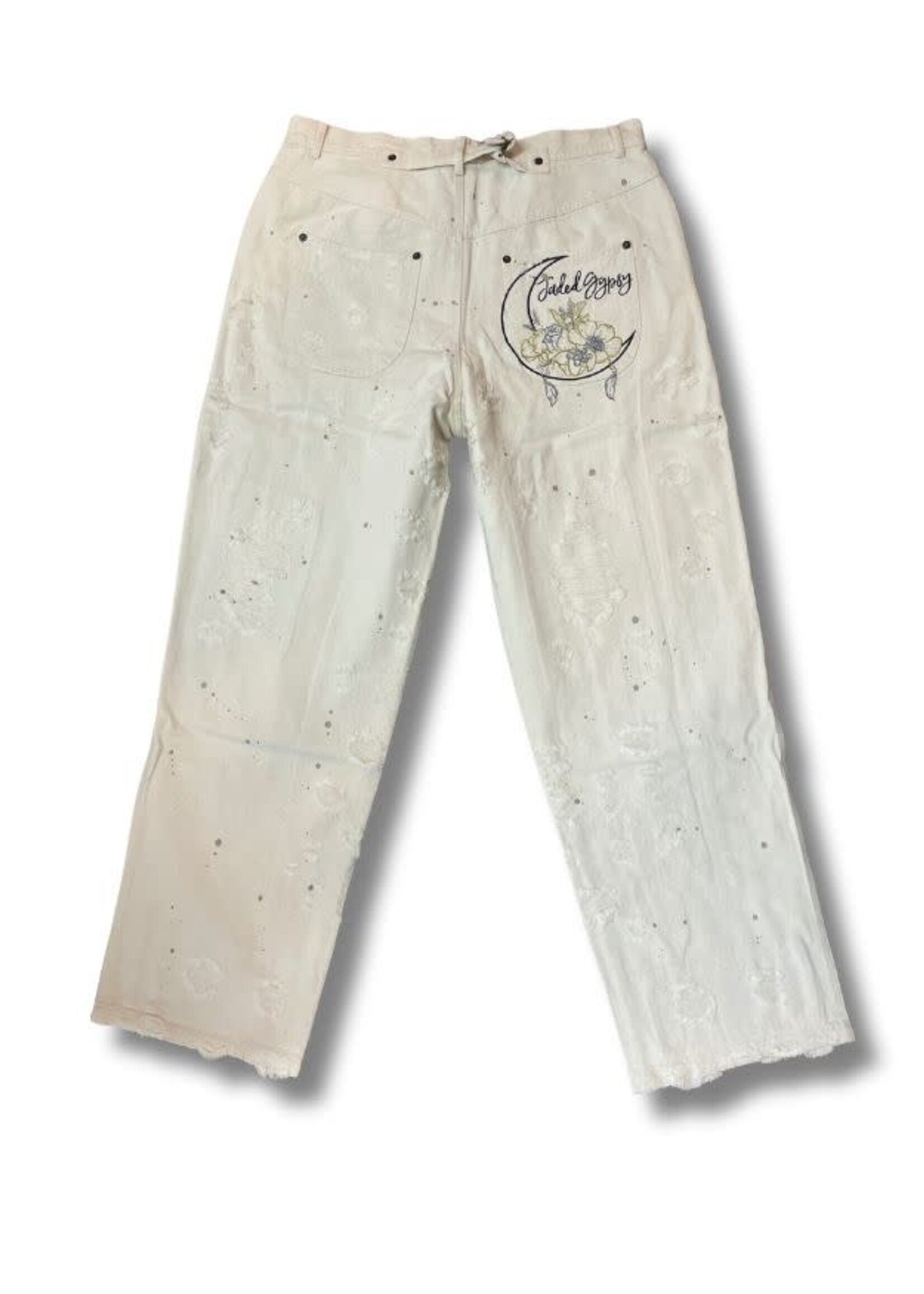 Jaded Gypsy Peace and Love Jeans Parchment Peace