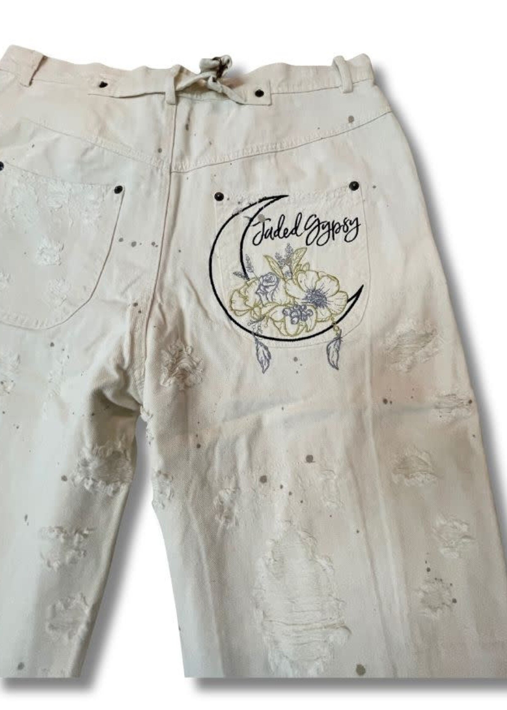 Jaded Gypsy Peace and Love Jeans Parchment Peace