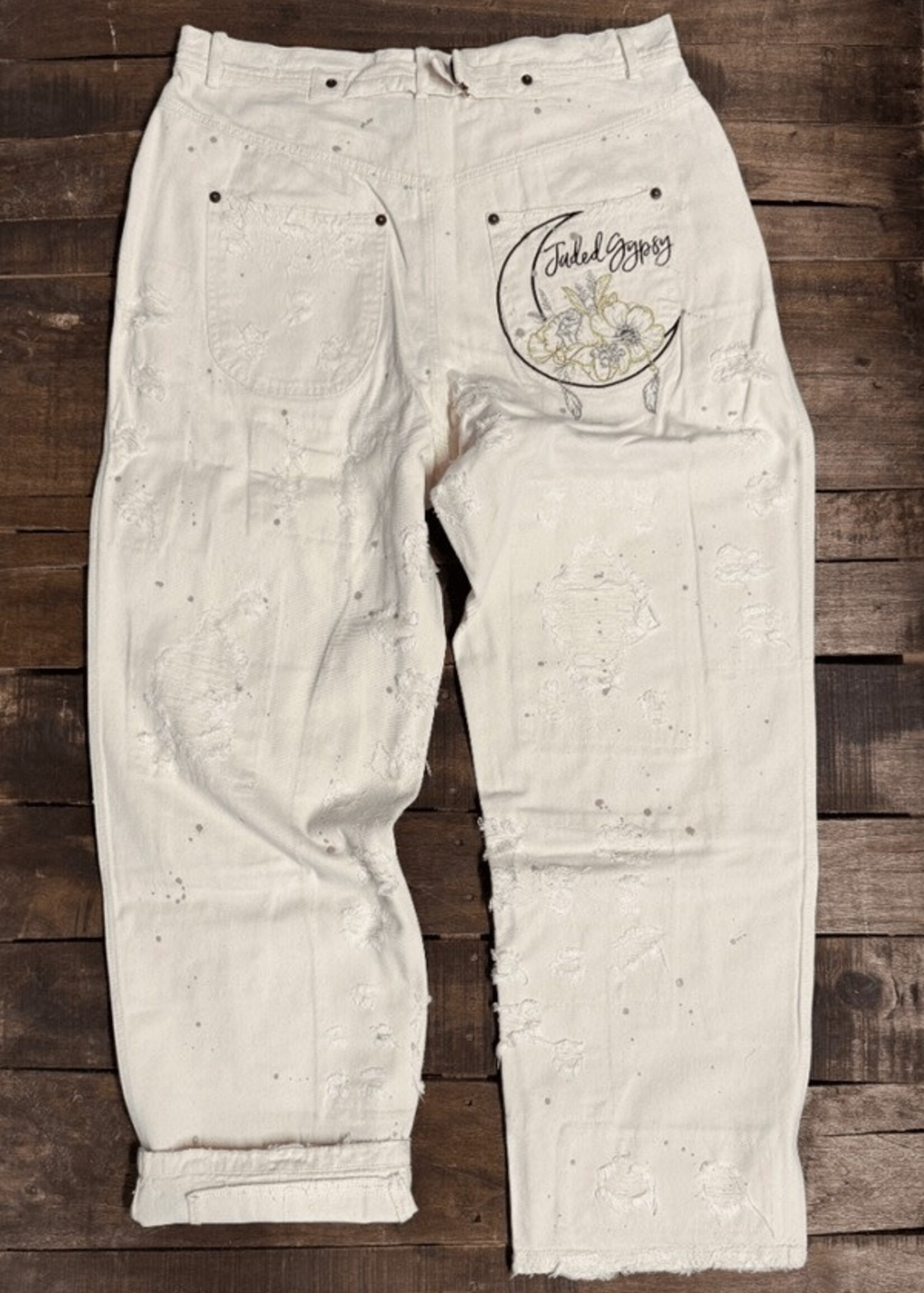 Jaded Gypsy Peace and Love Jeans Parchment Peace