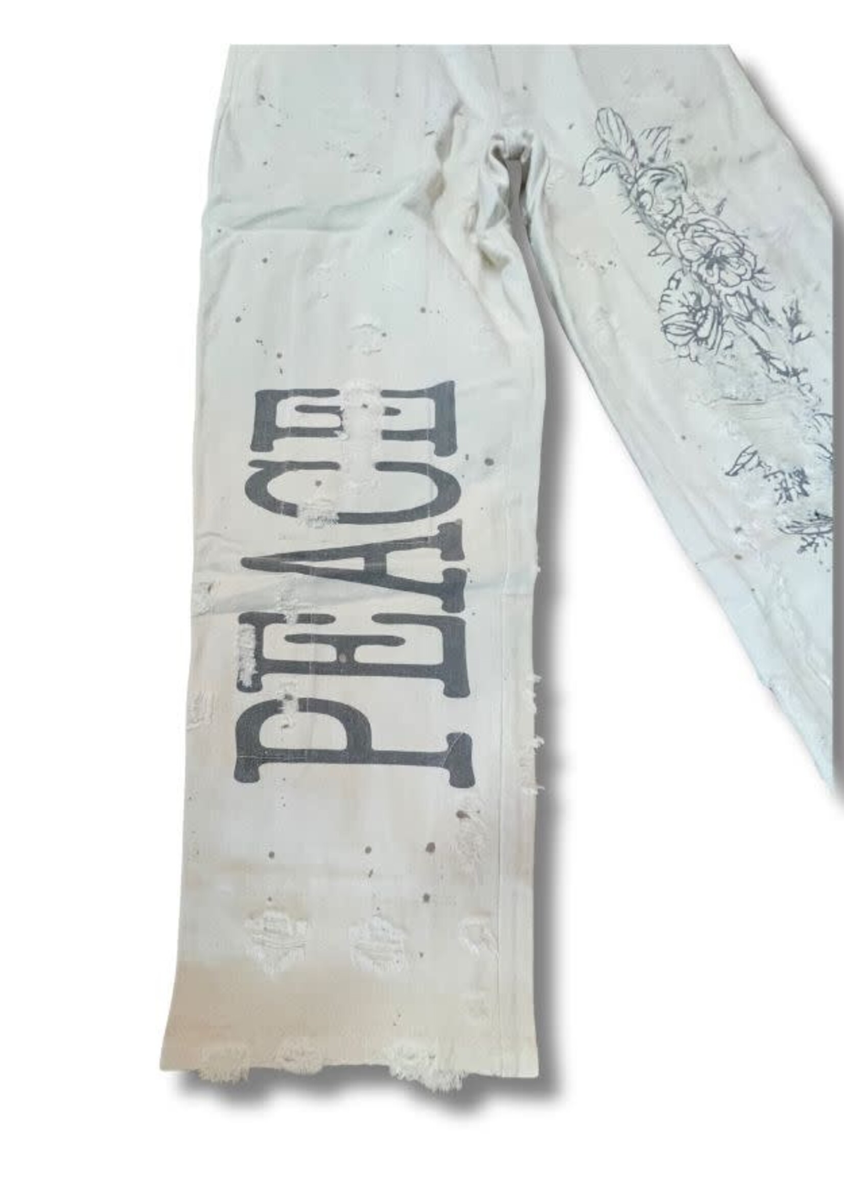 Jaded Gypsy Peace and Love Jeans Parchment Peace