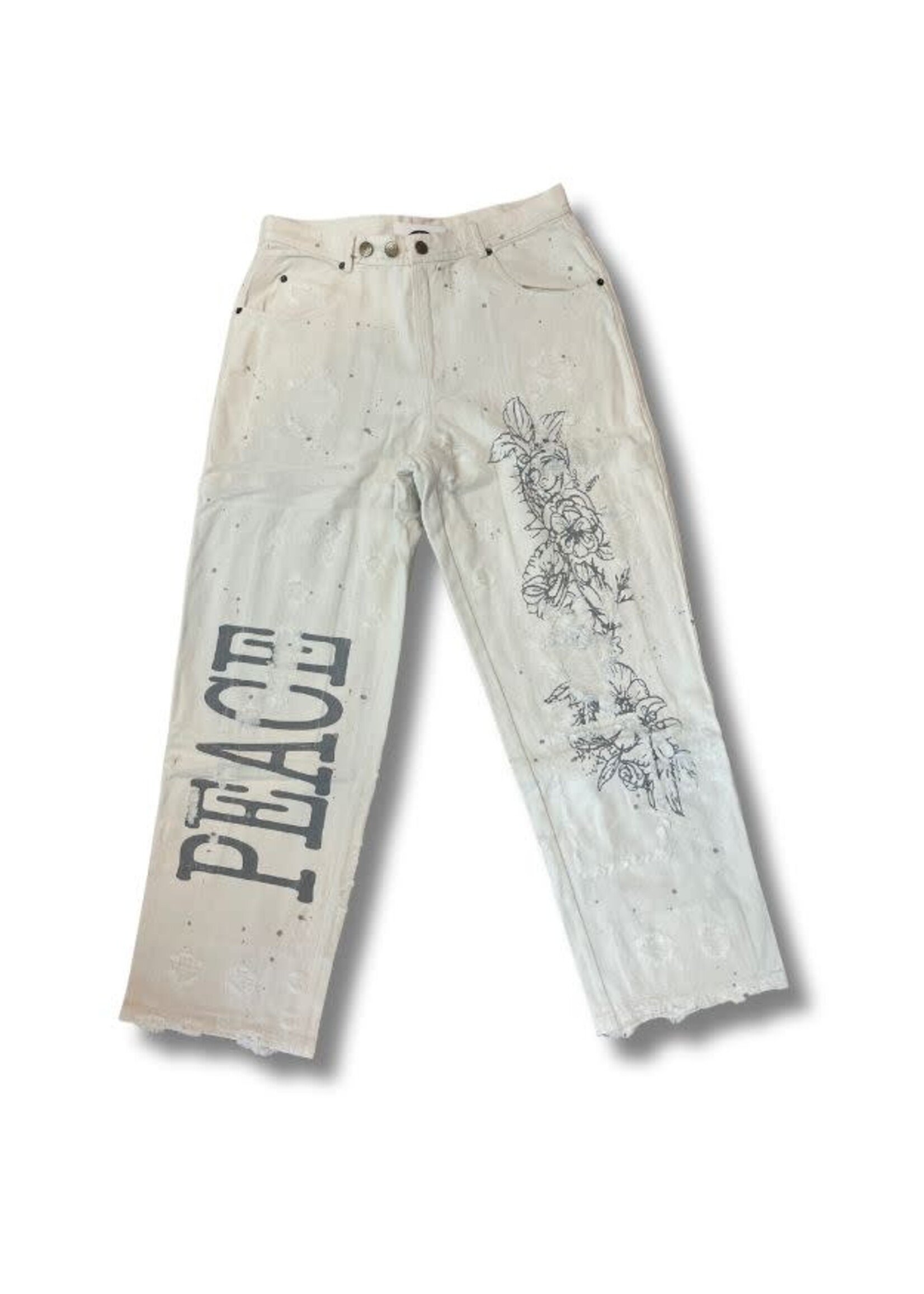 Jaded Gypsy Peace and Love Jeans Parchment Peace
