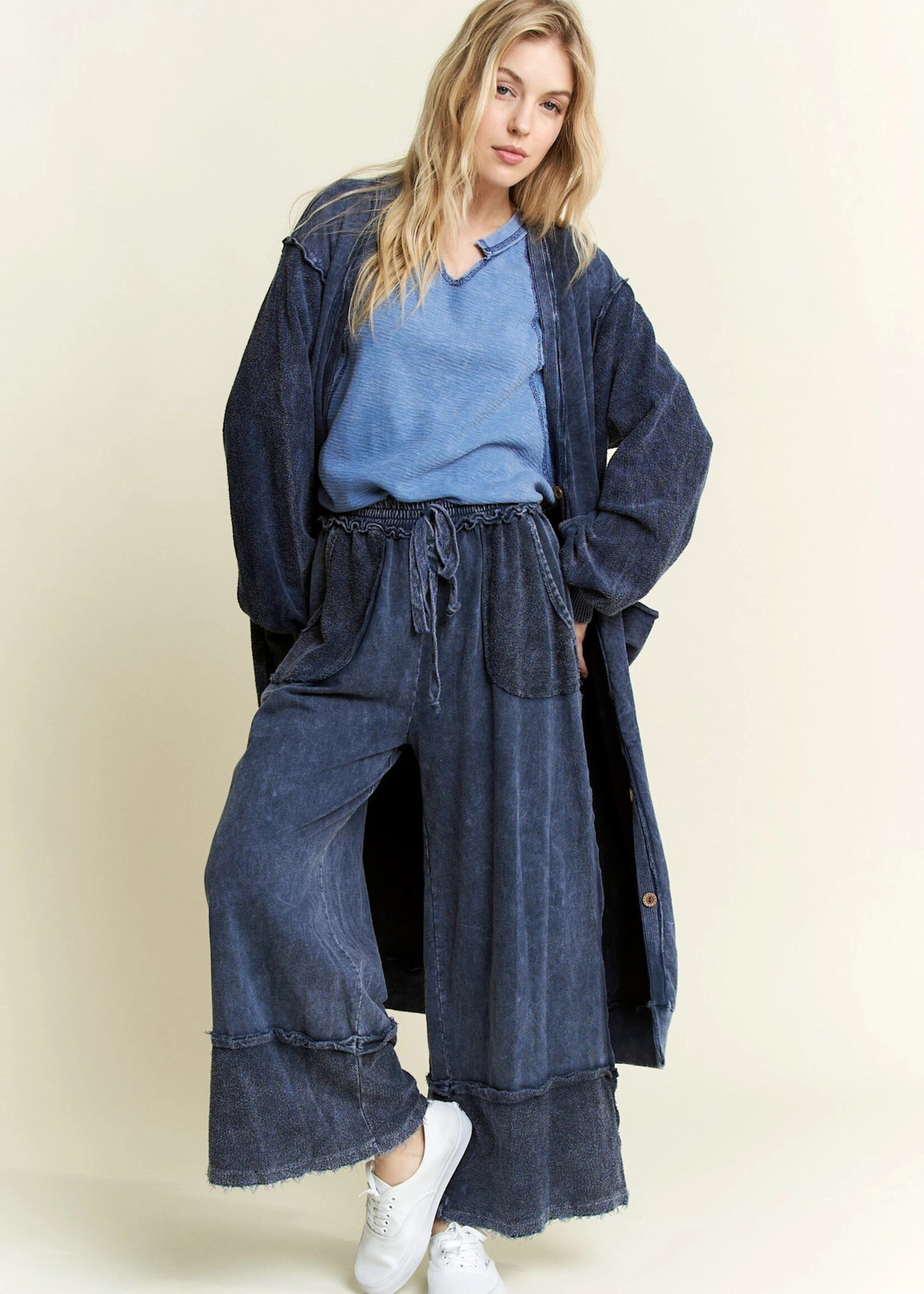 jHer Mineralwash Terry Oversized Cardigan Navy