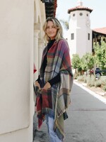 Fuschia Blue Plaid Pocket Ruana Scarf Poncho One Size