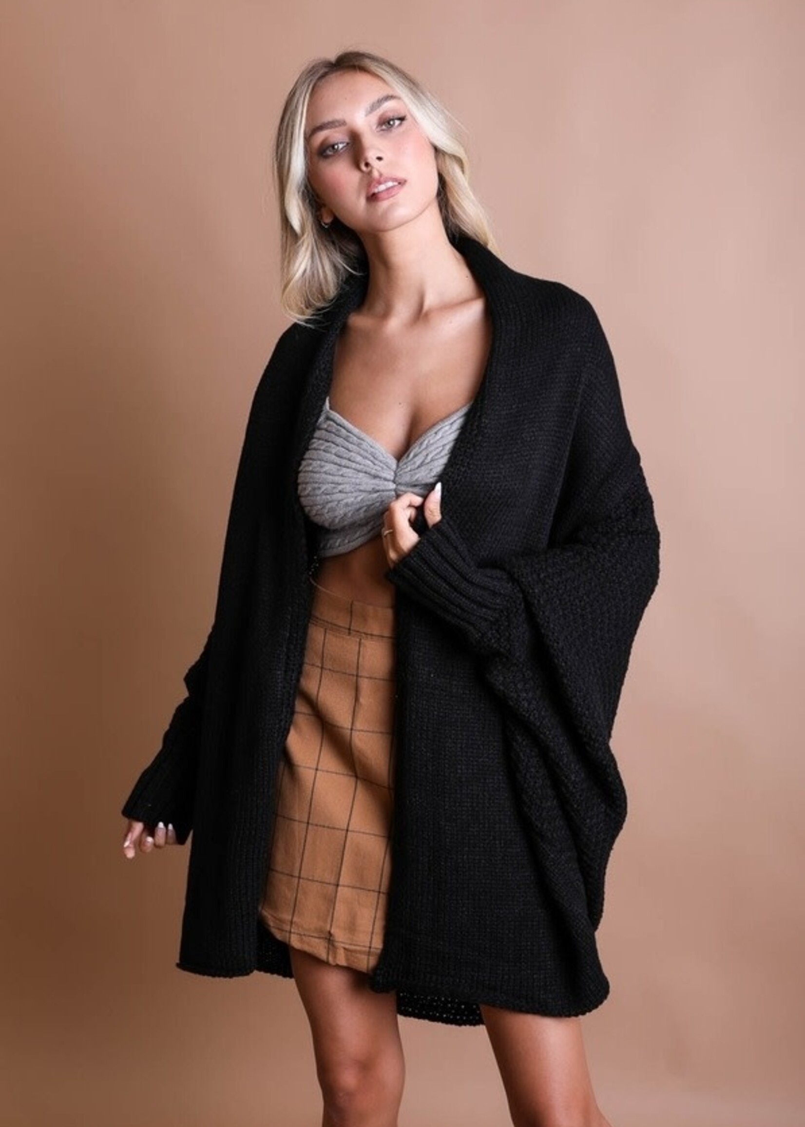 Bat wing sleeve cardigan Black One Size
