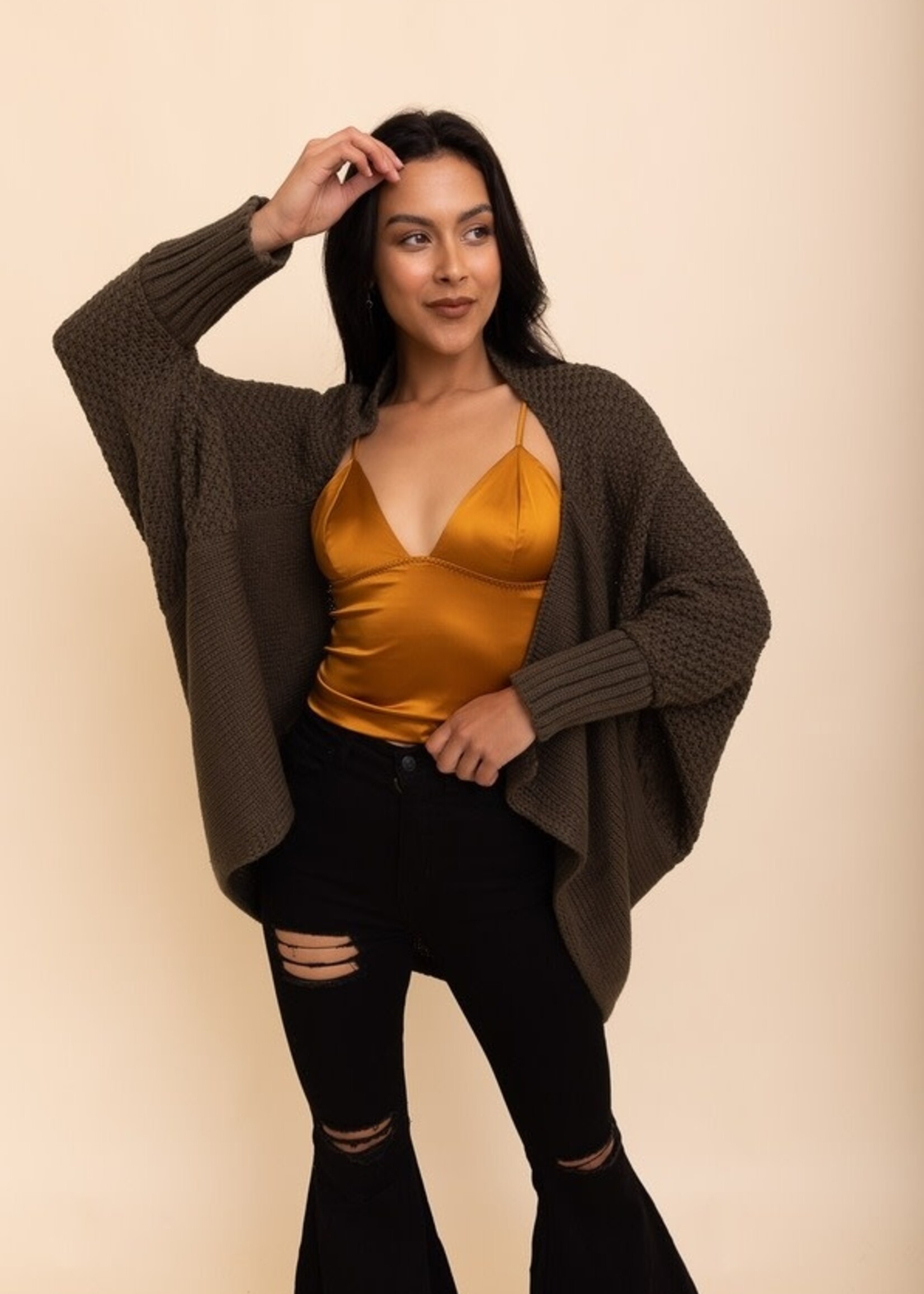 Bat wing sleeve cardigan Mocha One Size