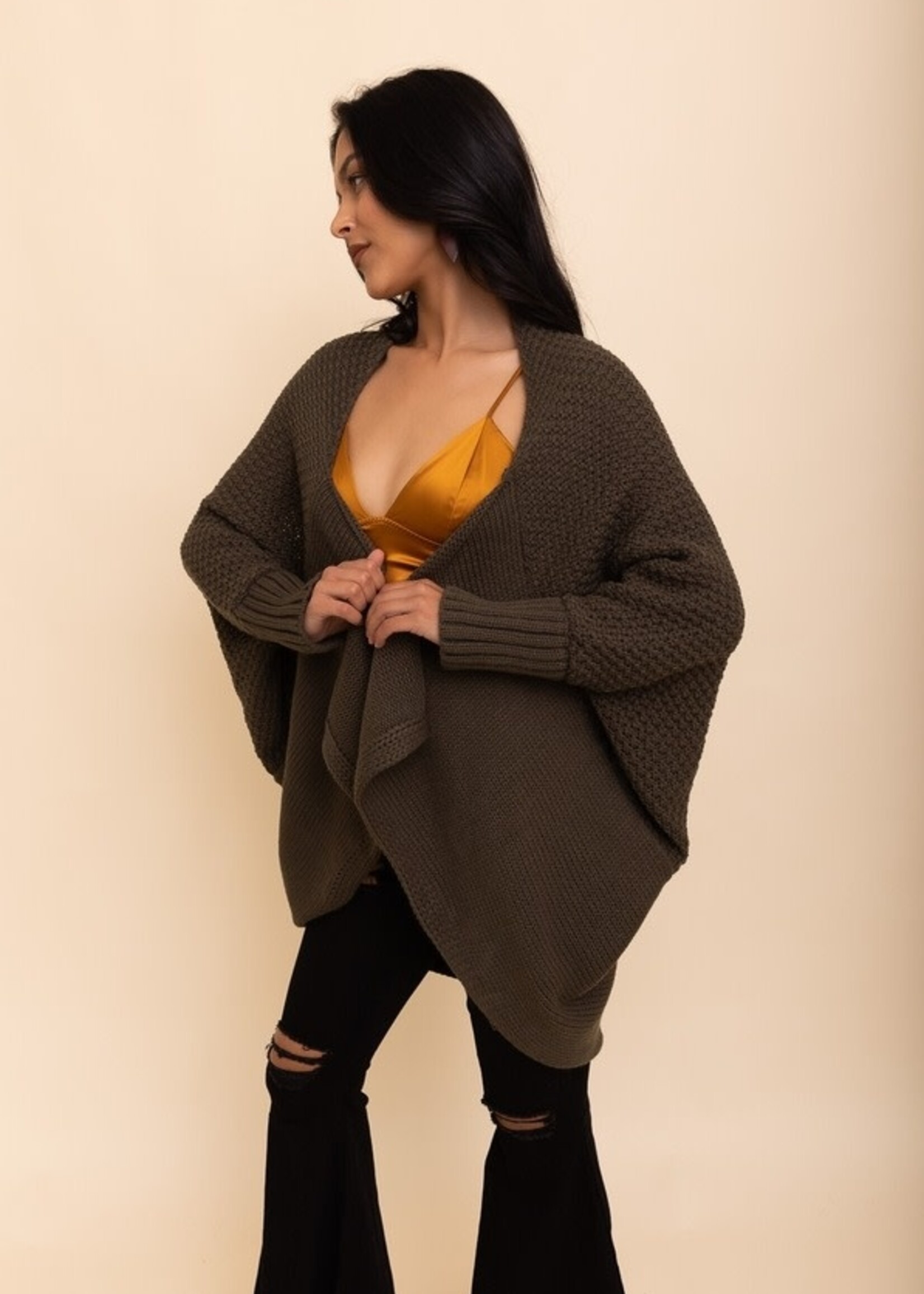 Bat wing sleeve cardigan Mocha One Size