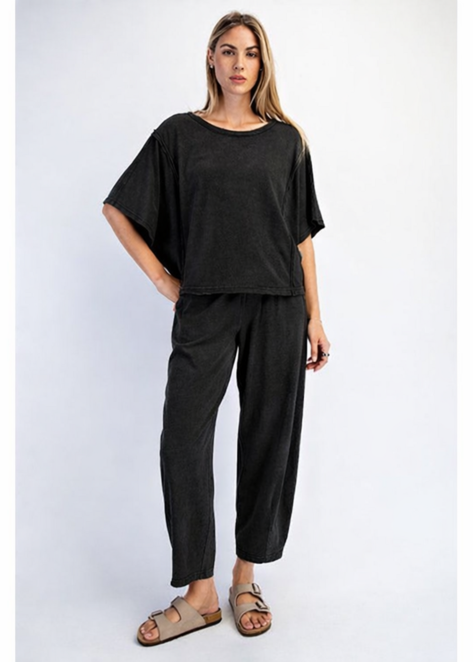 PREORDER Black Mineral Wash Barrel Pant & Top Set
