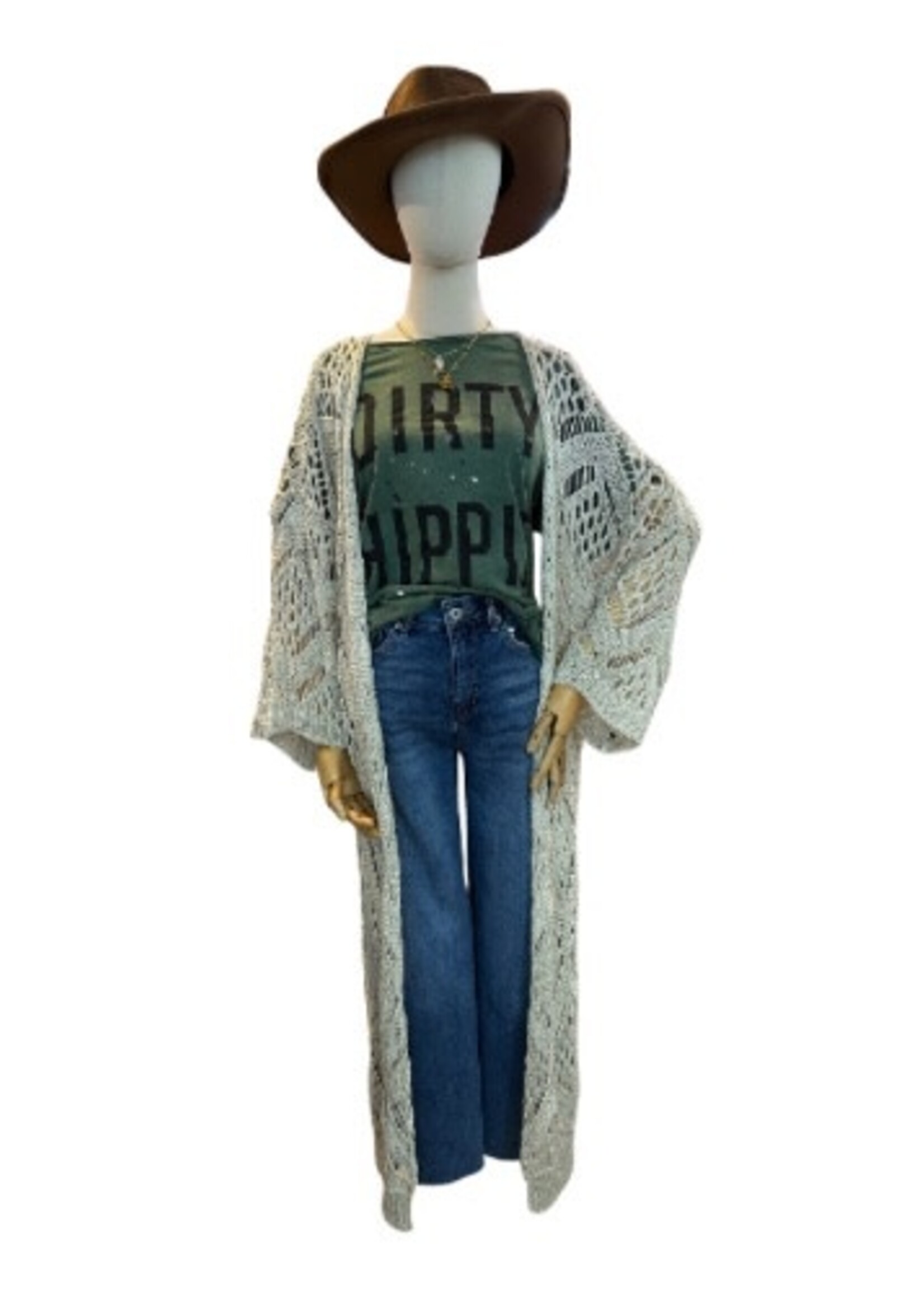 Auga Crochet Sweater Duster Beige