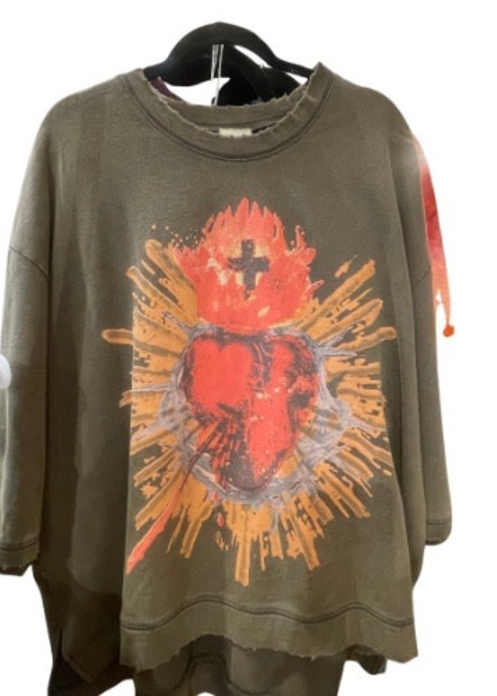 Jaded Gypsy Clothing Dance With The Moon Sweatshirt Olive Sacred Heart One Size PREORDER MARCH 26