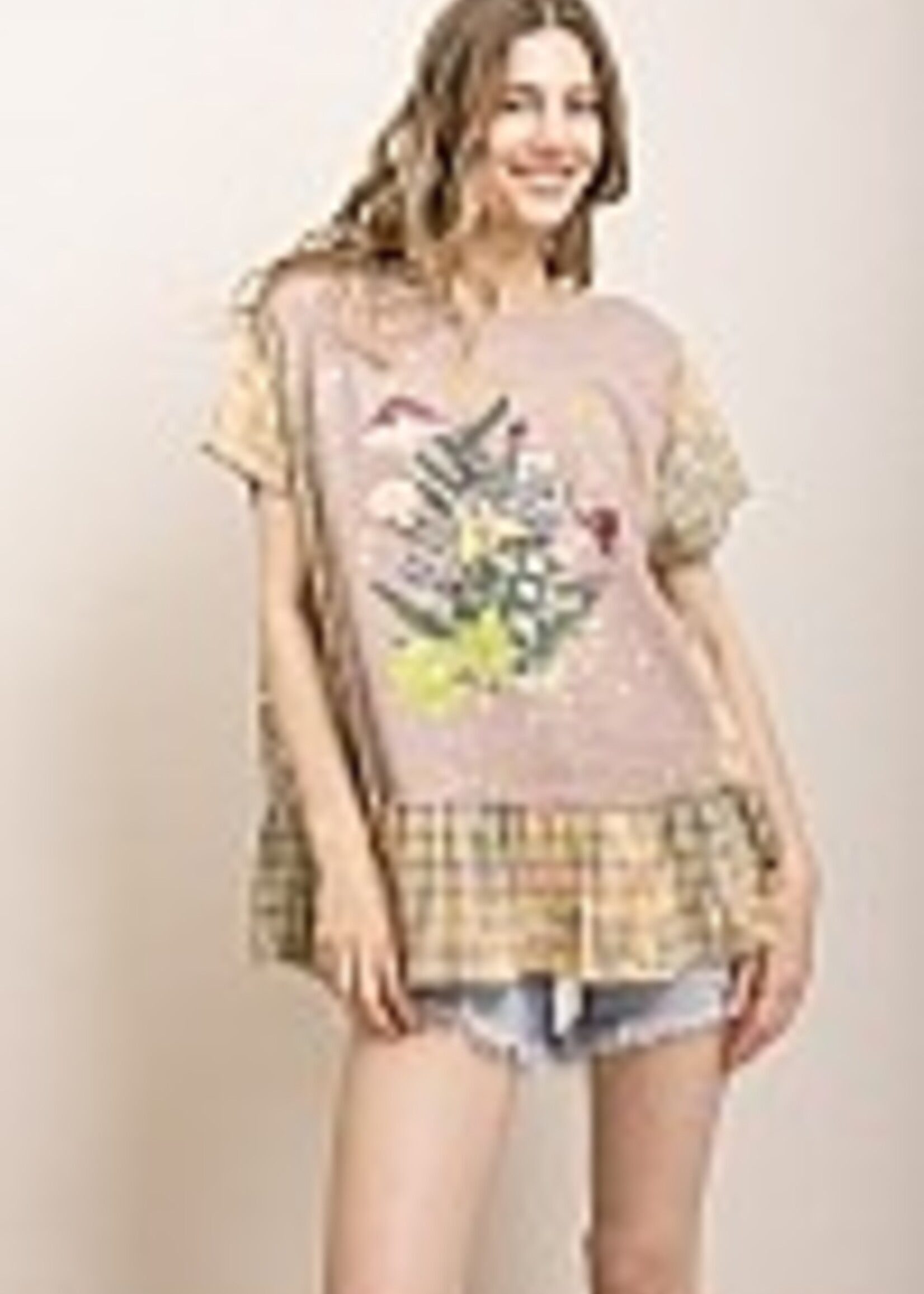 Blue Velvet Plaid Mushroom Tee Distressed