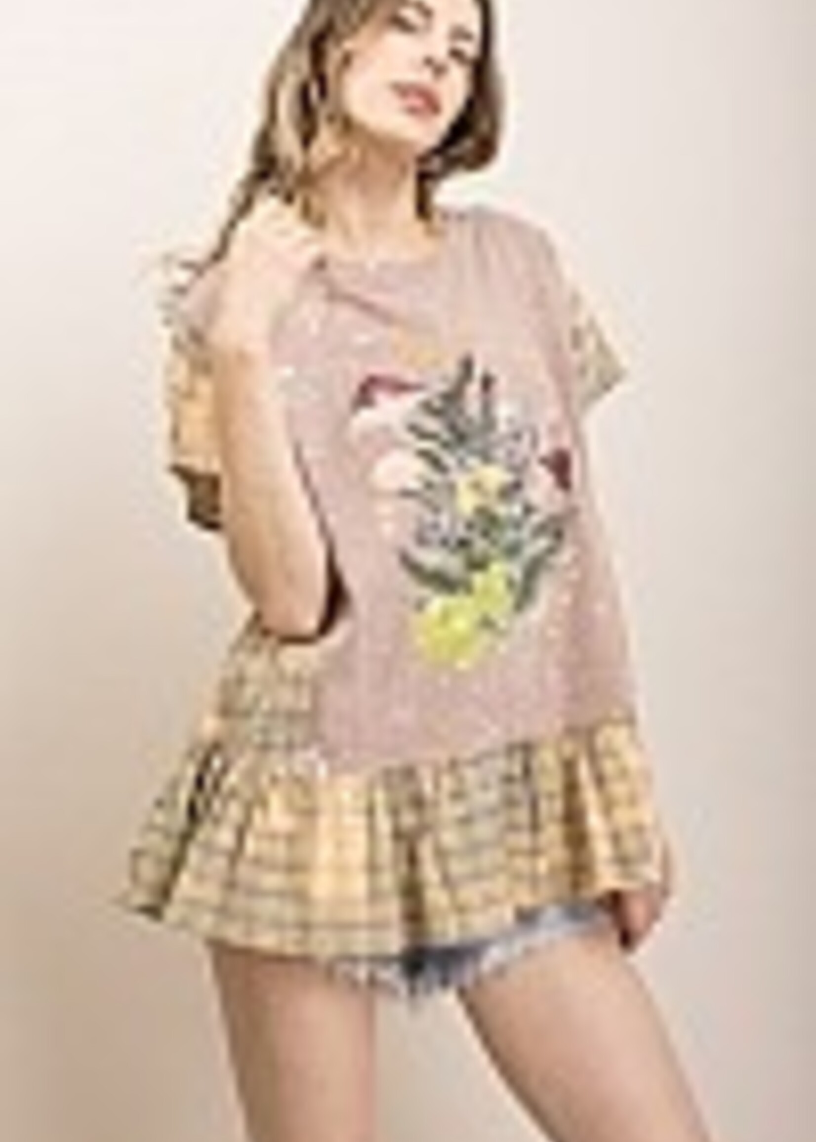 Blue Velvet Plaid Mushroom Tee Distressed