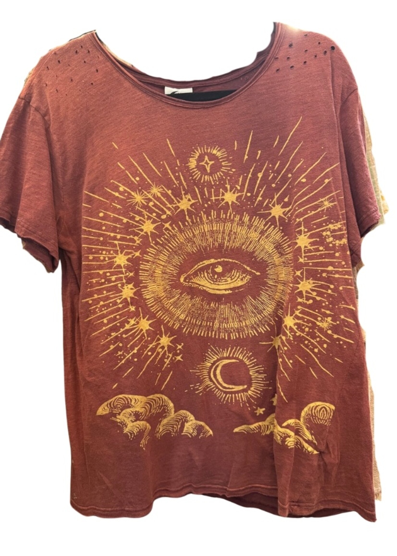 Jaded Gypsy Clothing Moon Dance Tee Wine Evil Eye Celestial