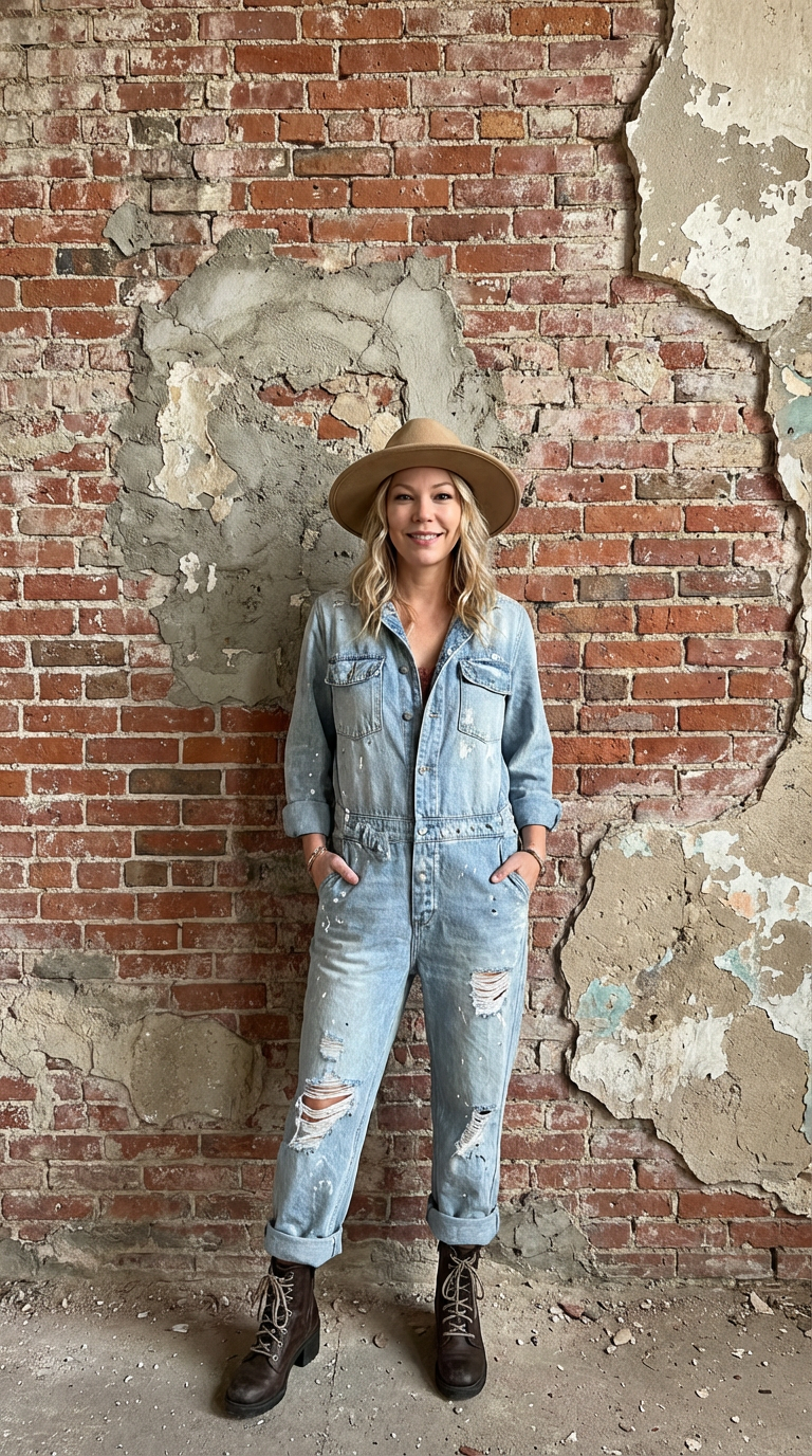Jaded Gypsy Range Rider Denim Coverall Jumpsuit Distressed - The