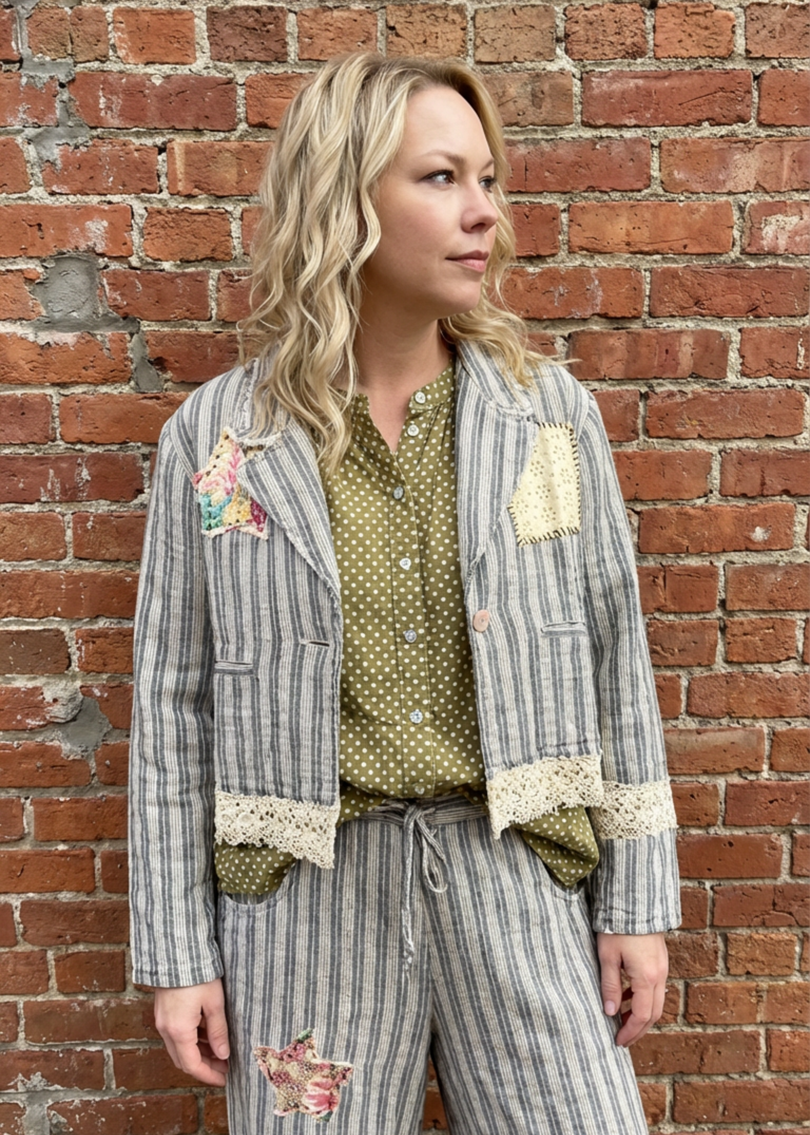 Jaded Gypsy Clothing Lined Up Jacket Cropped Striped Boho Jacket with Lace & Appliqués