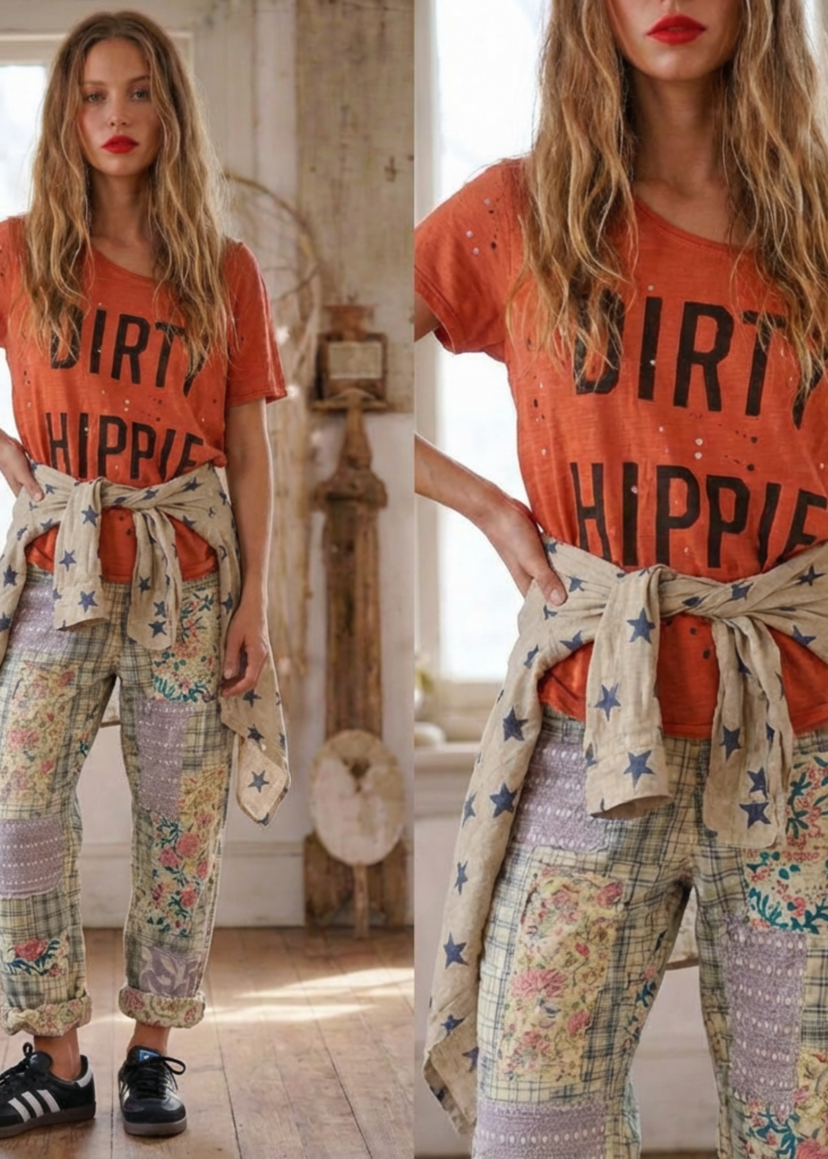 Jaded Gypsy Traveling On Pants Taupe Plaid