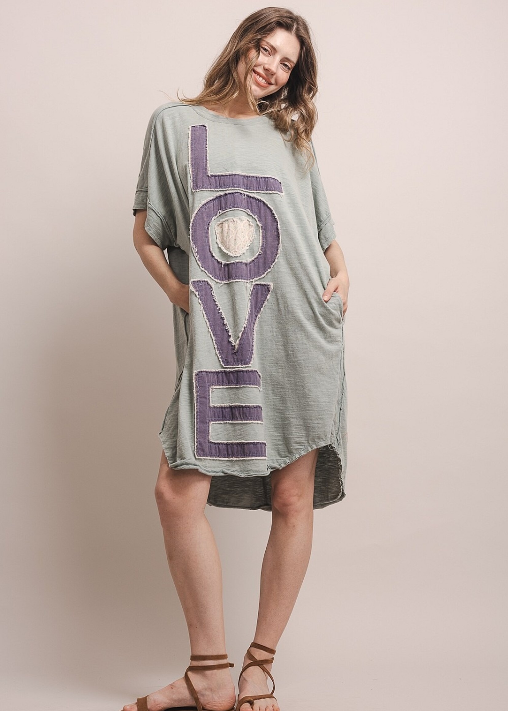 Blue Velvet Love Patchwork Dress Sage