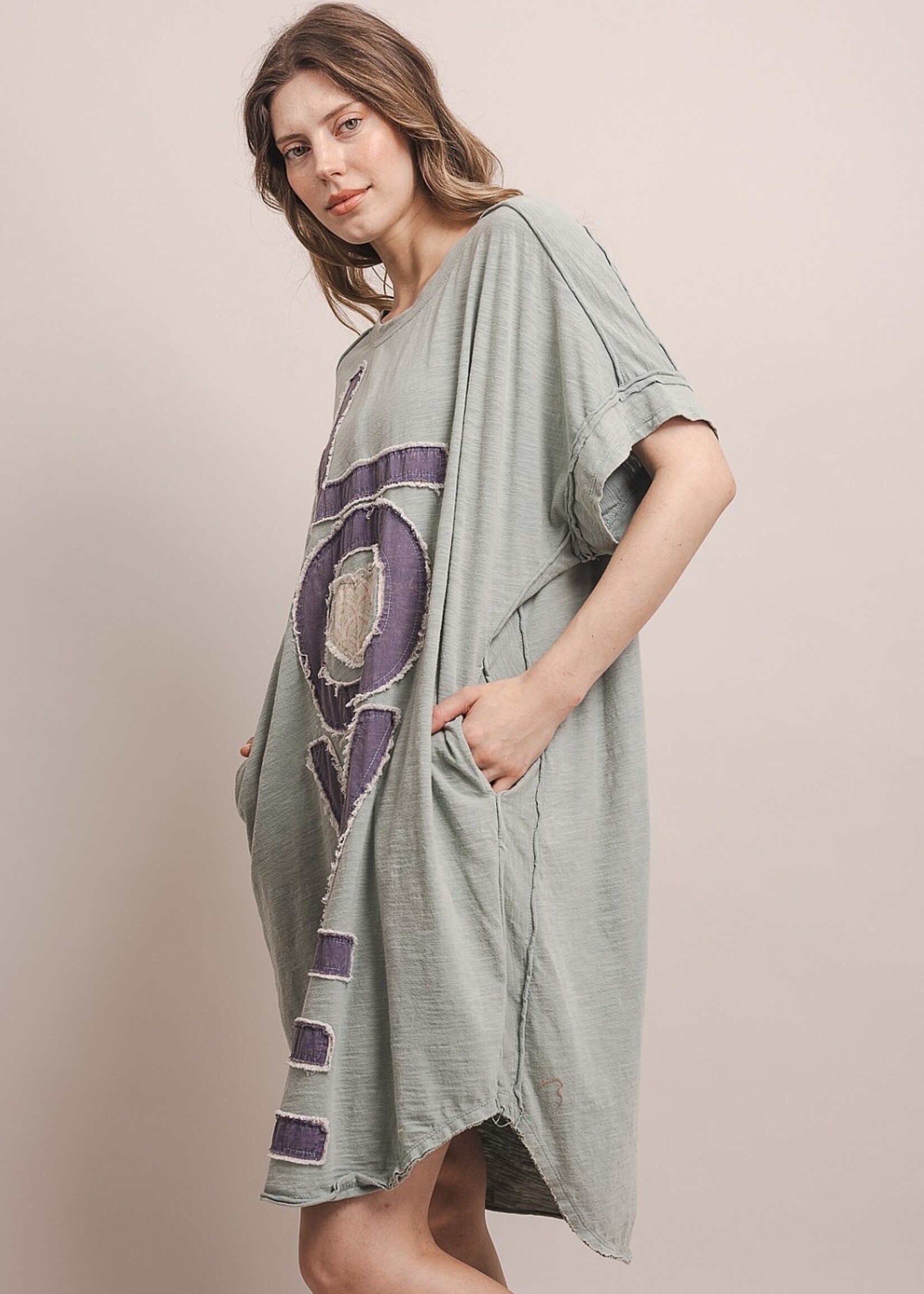 Blue Velvet Love Patchwork Dress Sage