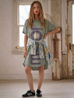 Blue Velvet Love Patchwork Dress Sage